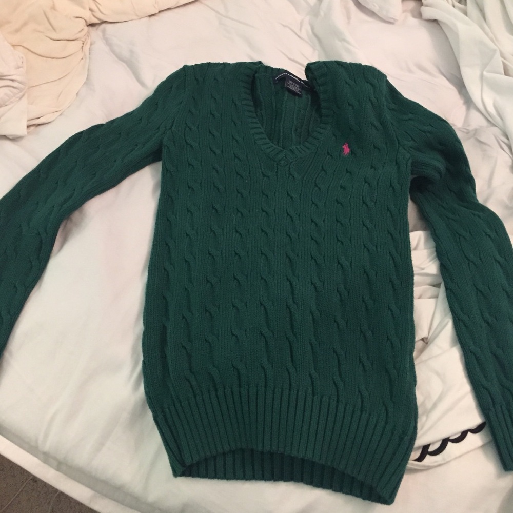 Ralph Lauren cable knit v-neck green sweater